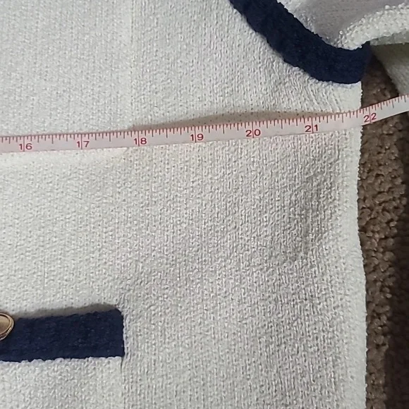 MAEVE by Anthropologie Collarless Tipped Knit Jacket in Beige and Blue - Picture 8 of 9